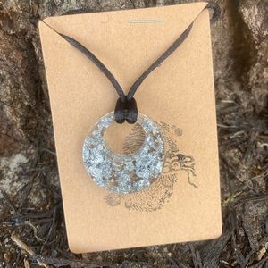 Round silver flake necklace pendant necklace